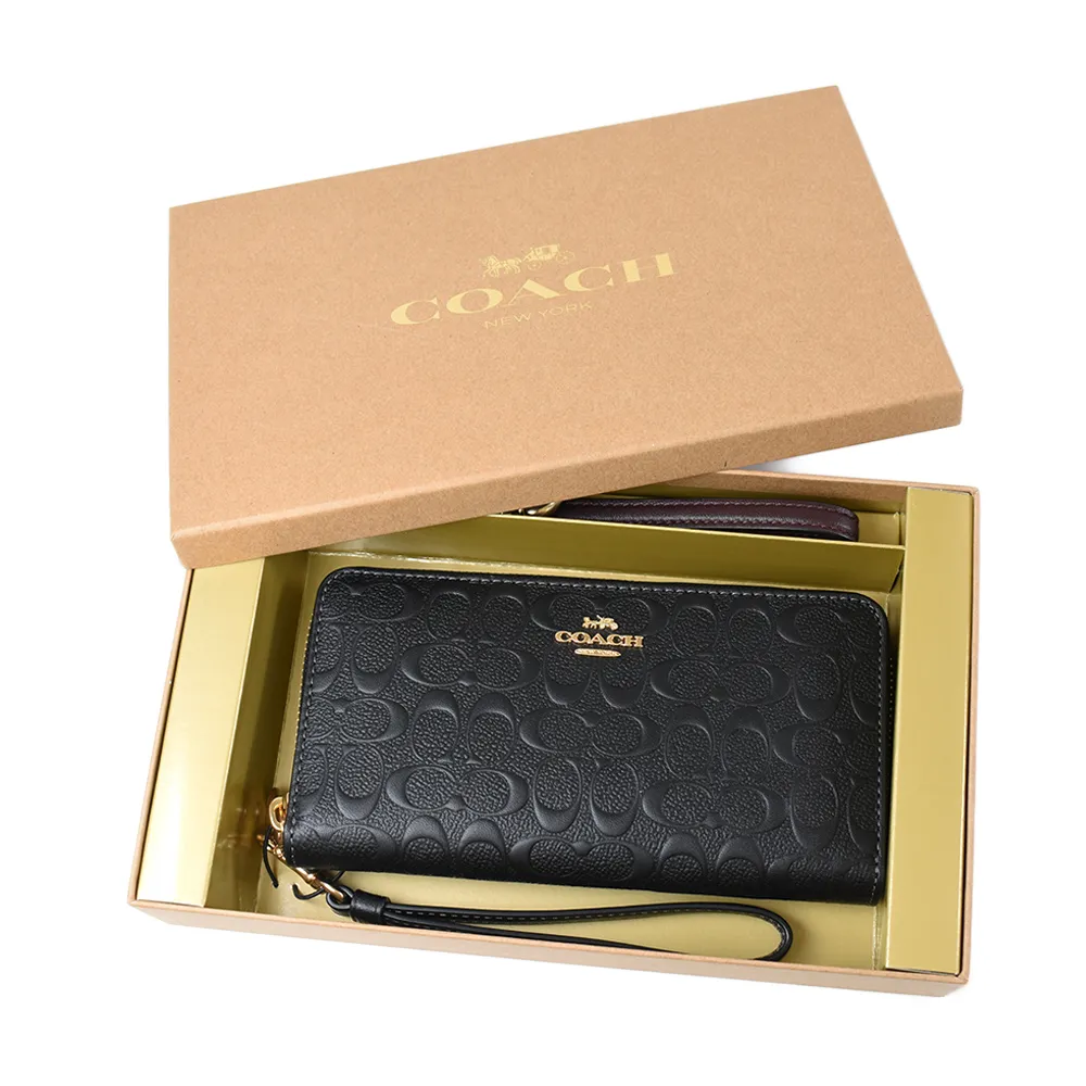 COACH 浮雕LOGO長夾雙手掛帶禮盒組(黑) 歷史價格詳細信息