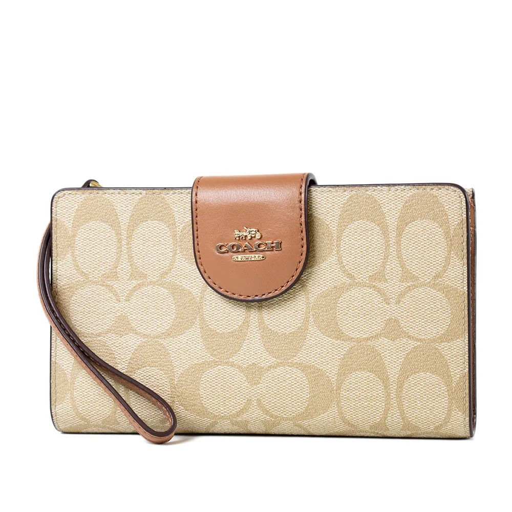 COACH 防刮皮革釦式掛帶手機包/長夾-淡粉 歷史價格詳細信息