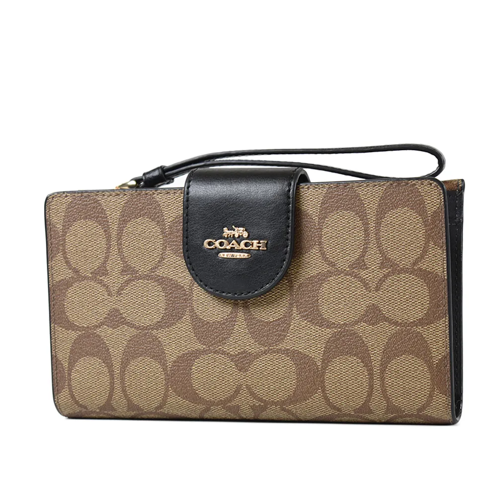 COACH 防刮皮革釦式掛帶手機包/長夾-淡粉 歷史價格詳細信息