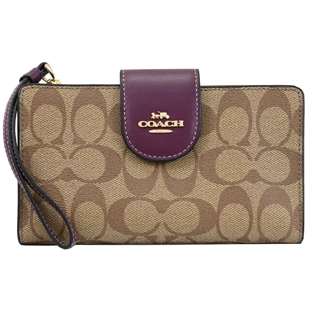 COACH C2874 馬車LOGO印花撞色拼接手機長夾.深咖/黑 歷史價格詳細信息