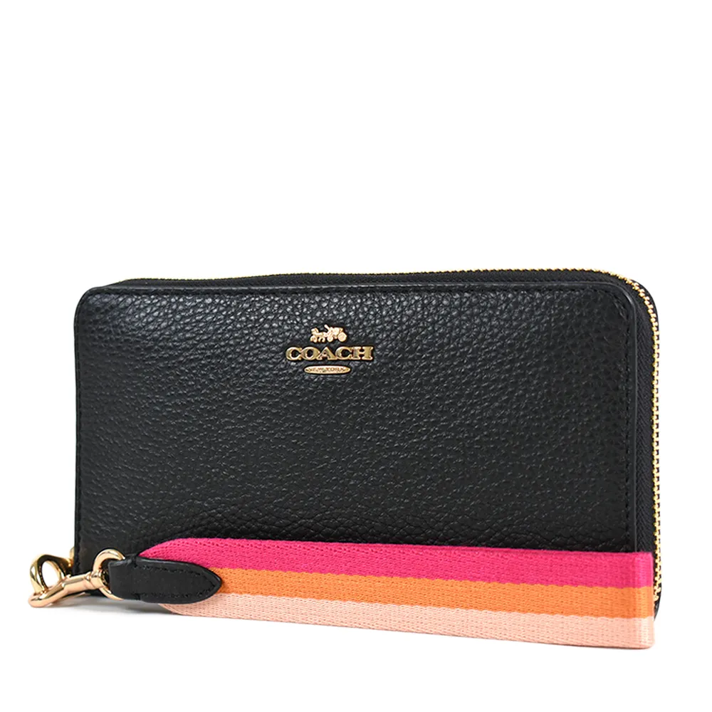 COACH 立體馬車荔枝紋手掛式拉鍊長夾-黑/金 歷史價格詳細信息