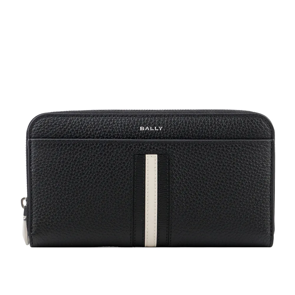 BALLY Ribbon 紅白條紋牛皮ㄇ形拉鍊卡包/零錢包(黑色) 6306560 歷史價格詳細信息