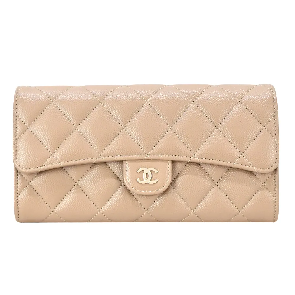 CHANEL 經典雙C LOGO菱格粒紋小羊皮金釦卡片夾(桃紅) 歷史價格詳細信息