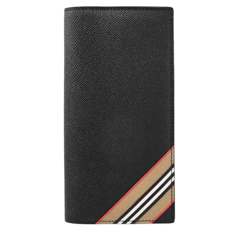 BURBERRY 經典條紋塗層帆布及牛皮三折短夾(黑色/經典米色) 80730821 歷史價格詳細信息