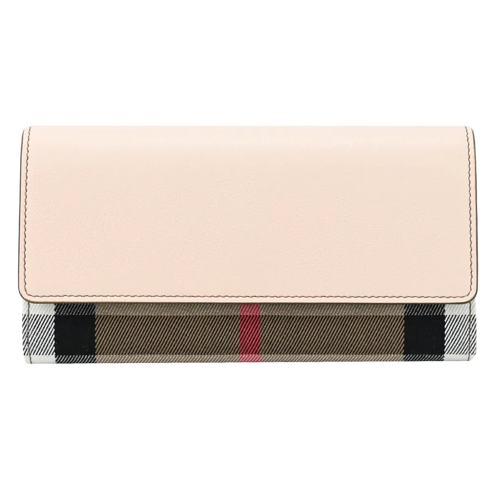 BURBERRY 8084531 HALTON 經典格紋拼接翻蓋釦式長夾.芋粉邊 歷史價格詳細信息