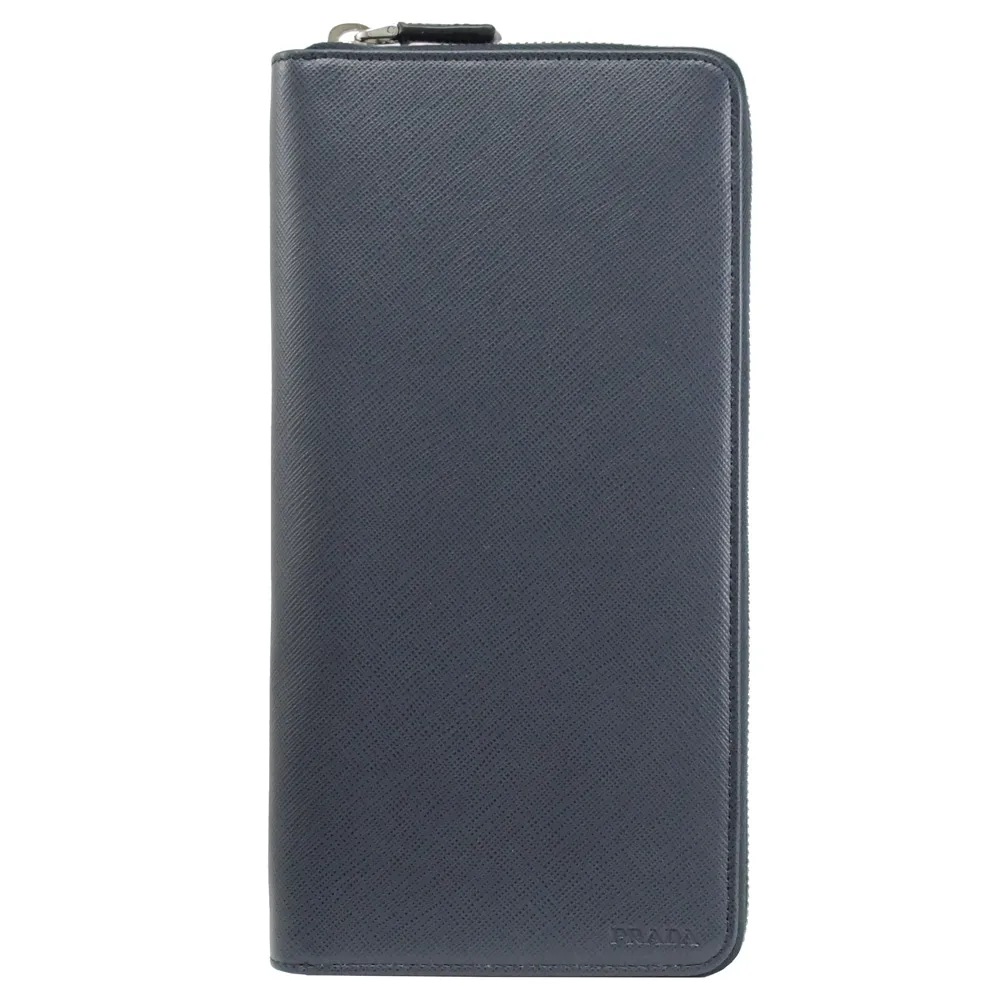 PRADA 2ML220 浮雕LOGO防刮皮革護照寬版拉鍊長夾.藍邊 歷史價格詳細信息