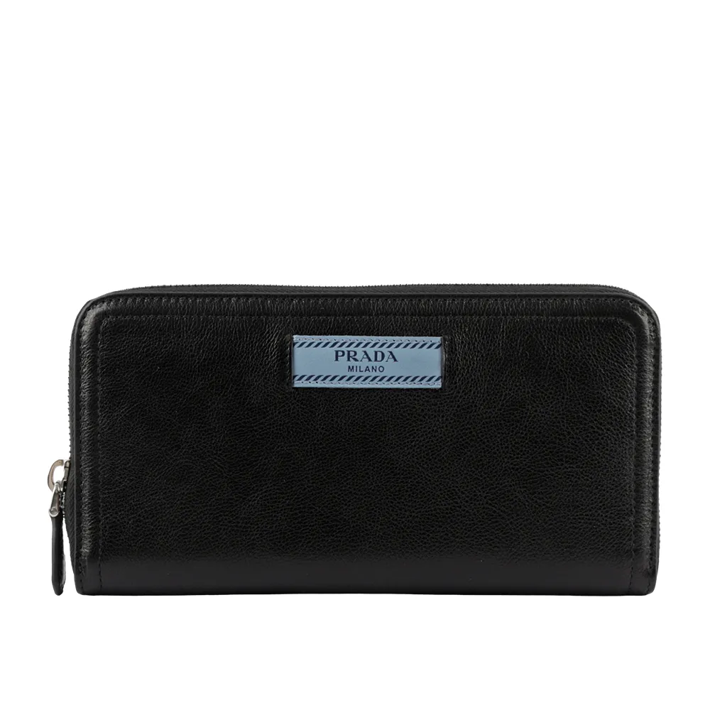 PRADA 1ML506 三角LOGO水波紋拉鍊寬版長夾.黑 歷史價格詳細信息