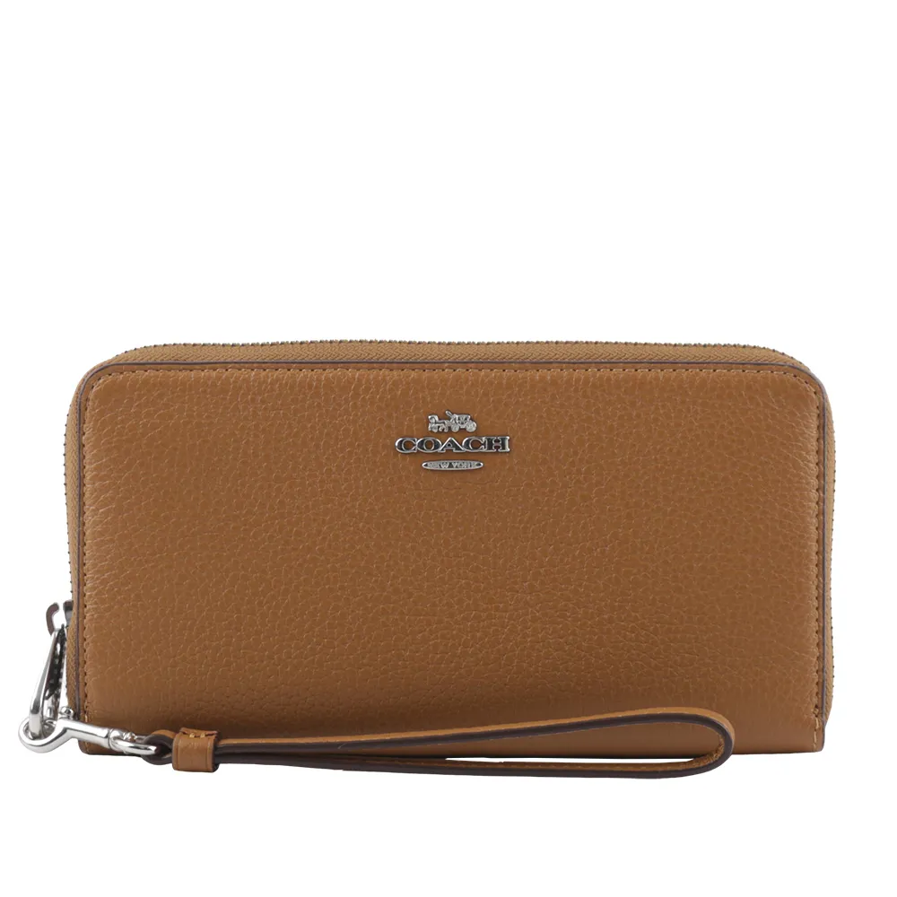 COACH C4451 馬車LOGO荔枝皮革手掛式拉鍊長夾.淺藍 歷史價格詳細信息