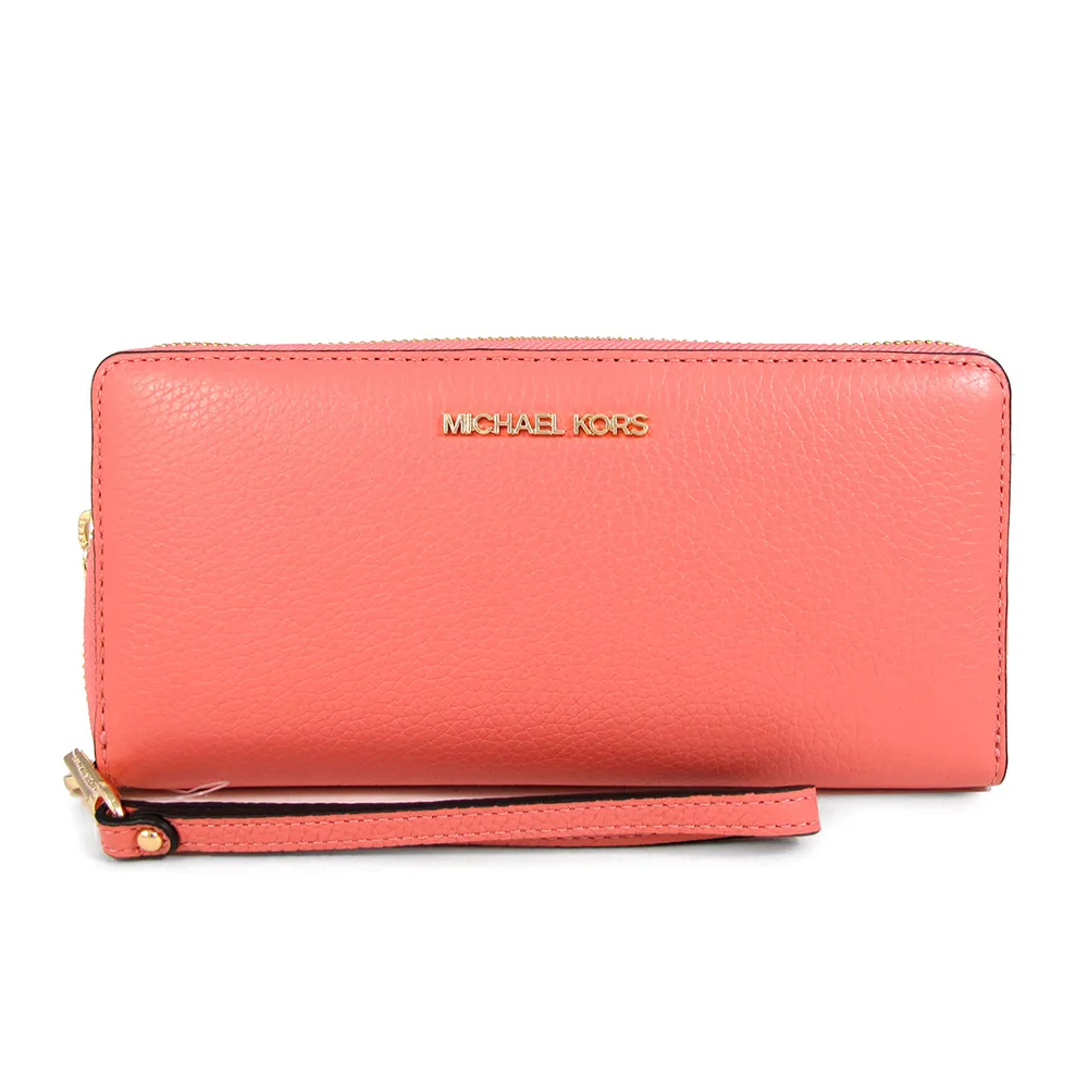 MICHAEL KORS JET SET TRAVEL 金字LOGO橘子色防刮皮革ㄇ型拉鍊長夾 歷史價格詳細信息