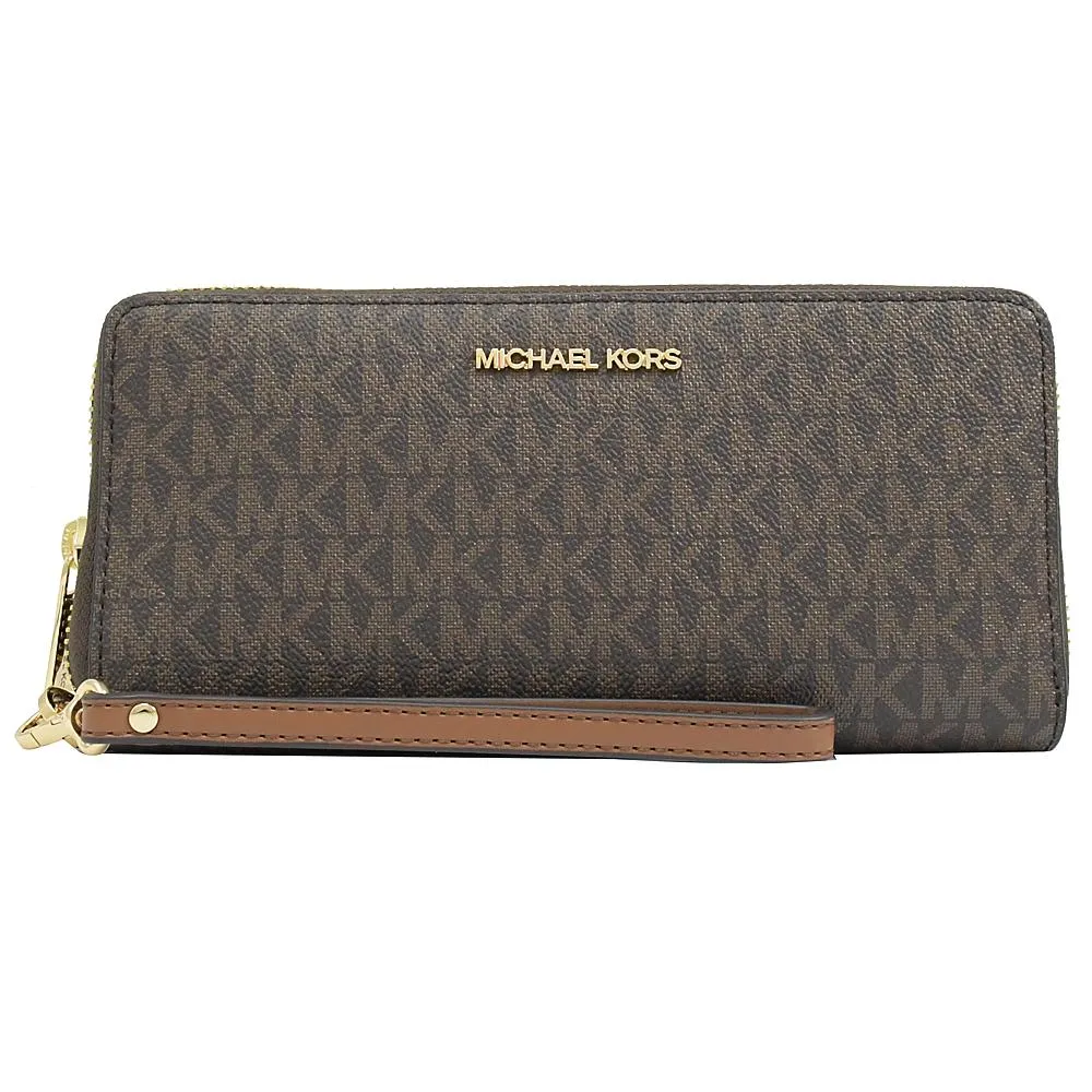 【Michael Kors】JET SET TRAVEL 滿版燙金LOGO掀蓋防刮三折中長夾-深咖啡 歷史價格詳細信息