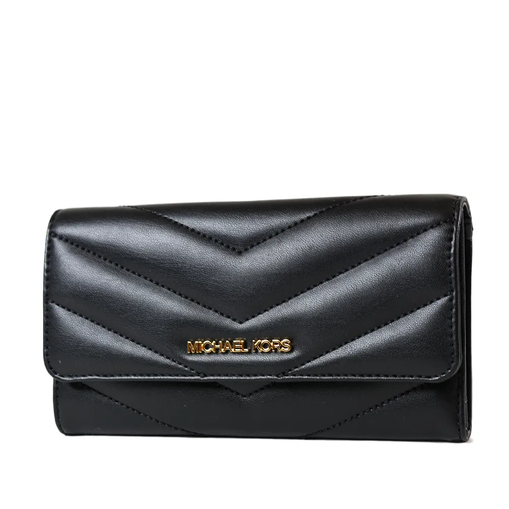 MICHAEL KORS JET SET 絎縫山形紋翻蓋釦式三折長夾-金釦黑 歷史價格詳細信息