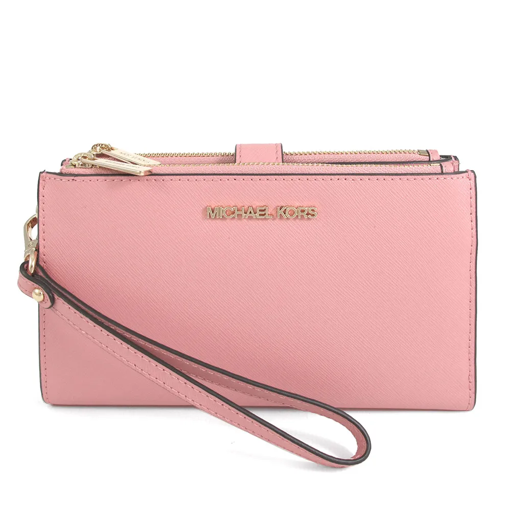 MICHAEL KORS JET SET TRAVEL 金字LOGO防刮皮革裸膚粉色L型拉鍊長夾 歷史價格詳細信息