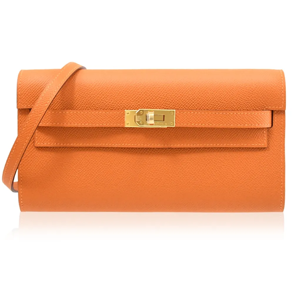 HERMES Kelly To Go Wallet 鴕鳥皮長夾/斜背包(Z刻/9N檸檬黃/金釦) 歷史價格詳細信息