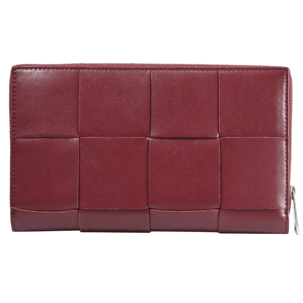 BOTTEGA VENETA 新款大格小羊皮編織拉鍊零錢袋暗釦短夾(黑色) 707601 VCPP3 8425 歷史價格詳細信息