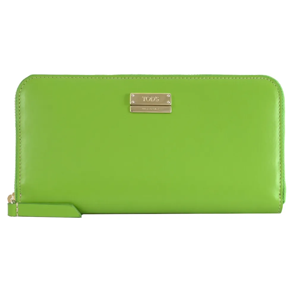 TODS 金屬LOGO滑面牛皮拉鍊長夾.黑 歷史價格詳細信息