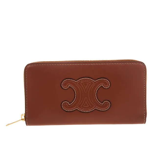 CELINE 新款光滑牛皮革CUIR TRIOMPHE COMPACT拉鍊錢包 (黃褐色) 歷史價格詳細信息