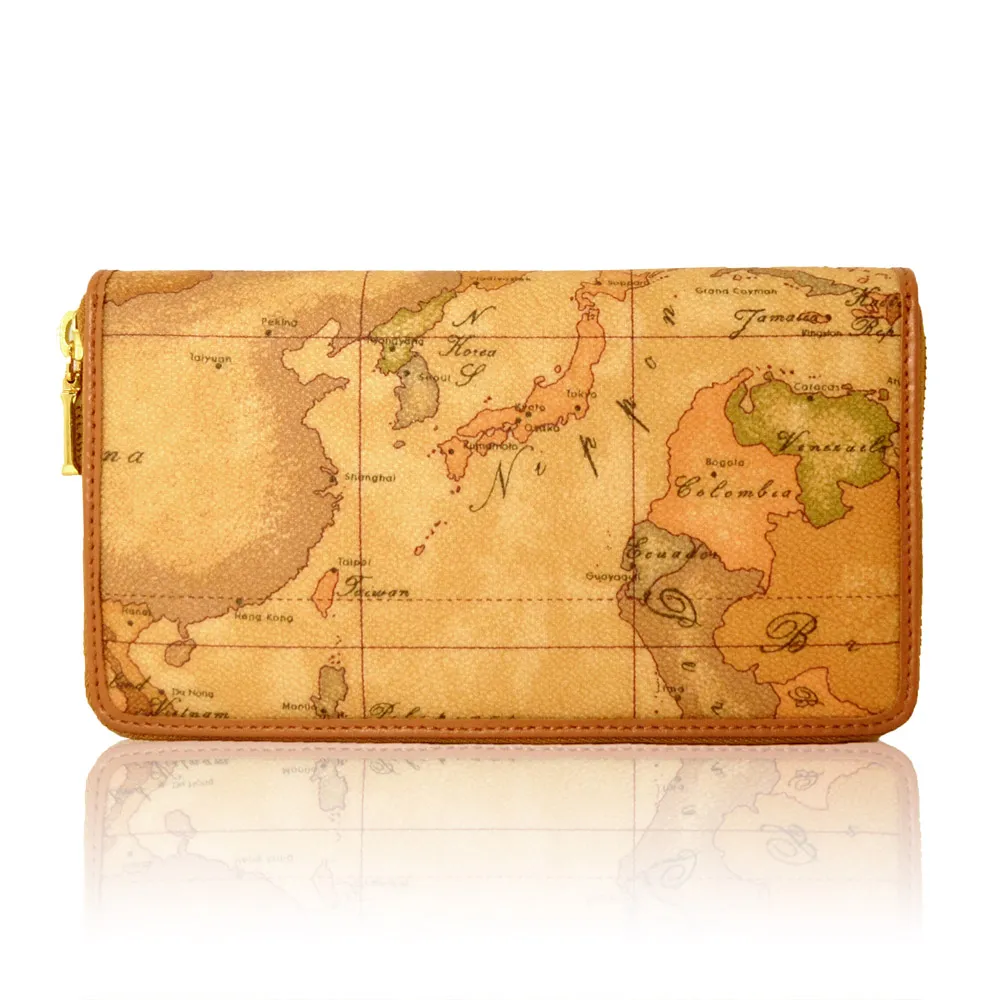 【Alviero Martini 義大利地圖包】拉鍊零錢包化妝包-地圖黃 歷史價格詳細信息