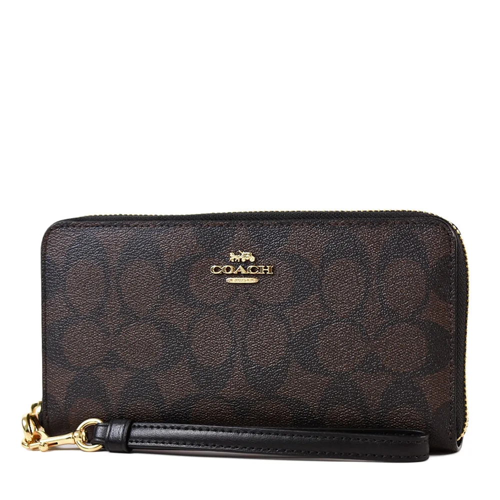 COACH 緹花LOGO防刮皮革手掛式拉鍊長夾-櫻花粉 歷史價格詳細信息