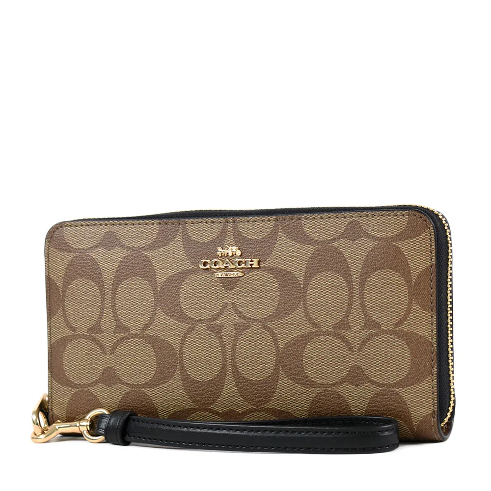 COACH 緹花LOGO防刮皮革手掛式拉鍊長夾-櫻花粉 歷史價格詳細信息