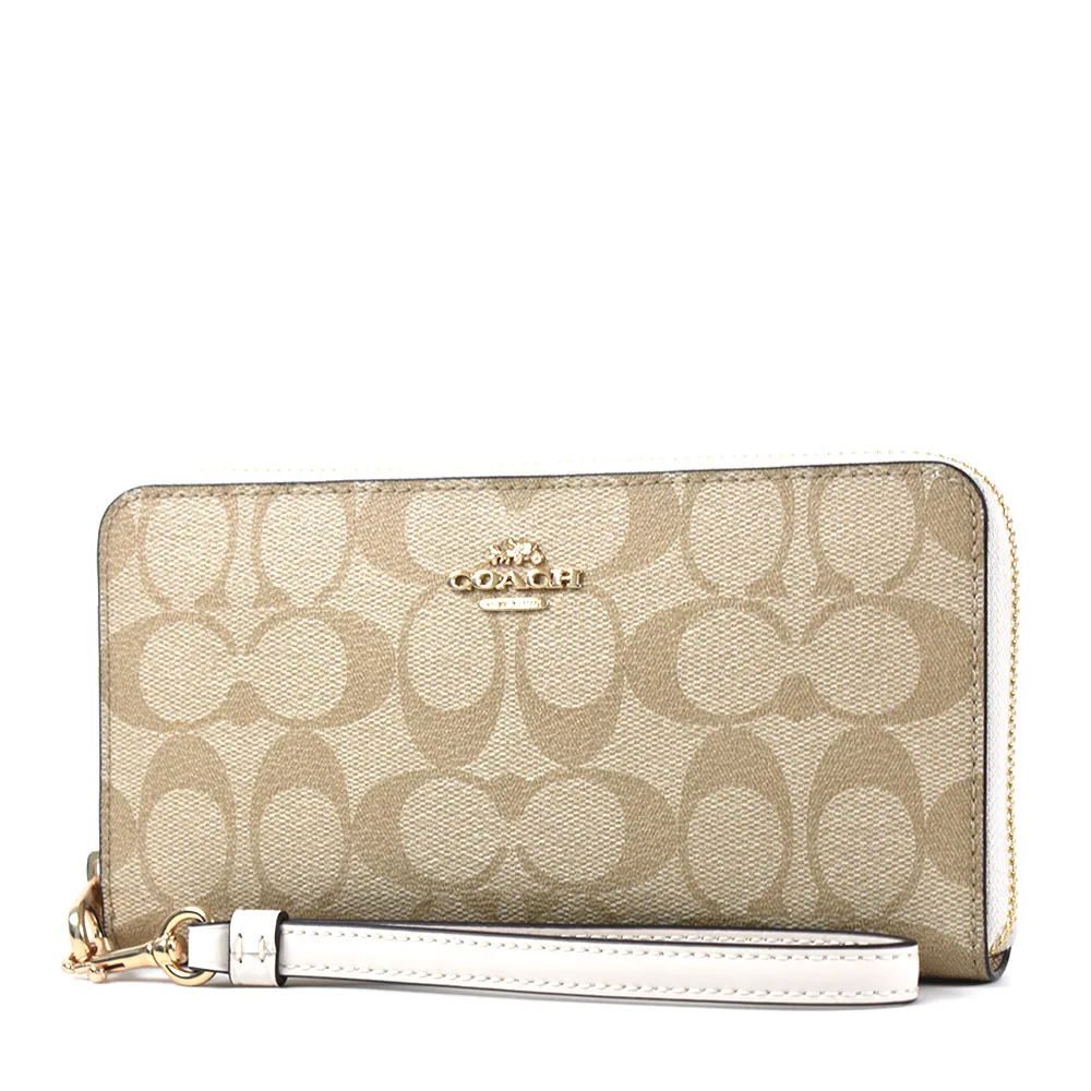 COACH 緹花LOGO防刮皮革手掛式拉鍊長夾-櫻花粉 歷史價格詳細信息