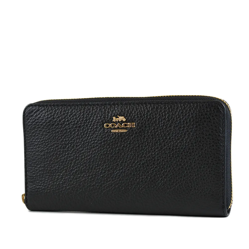 COACH 立體馬車荔枝紋手掛式拉鍊長夾-黑/金 歷史價格詳細信息
