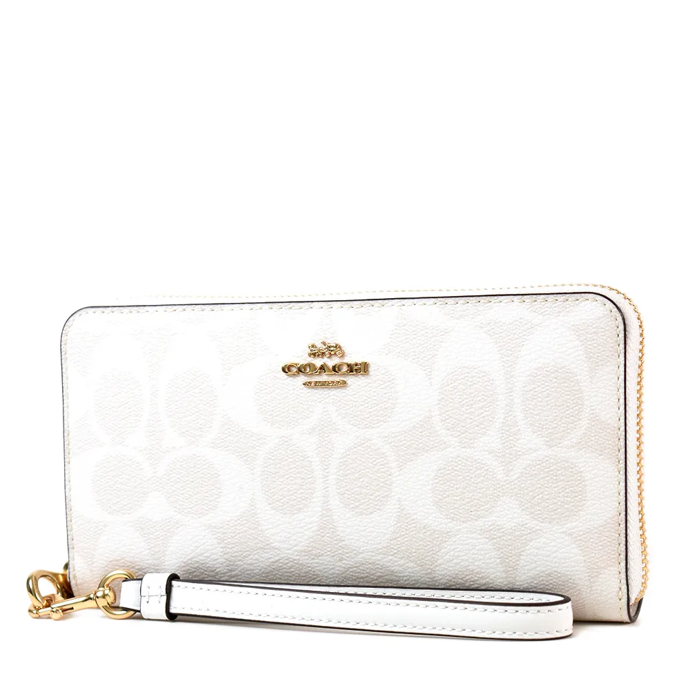 COACH 緹花LOGO防刮皮革手掛式拉鍊長夾-櫻花粉 歷史價格詳細信息