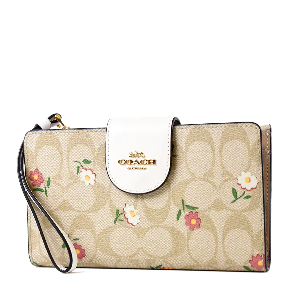 COACH 防刮皮革釦式掛帶手機包/長夾-淡粉 歷史價格詳細信息