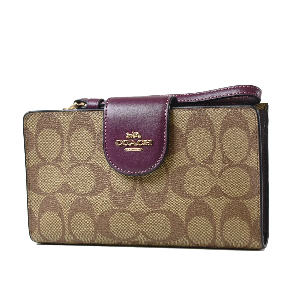 COACH 防刮皮革釦式掛帶手機包/長夾-淡粉 歷史價格詳細信息