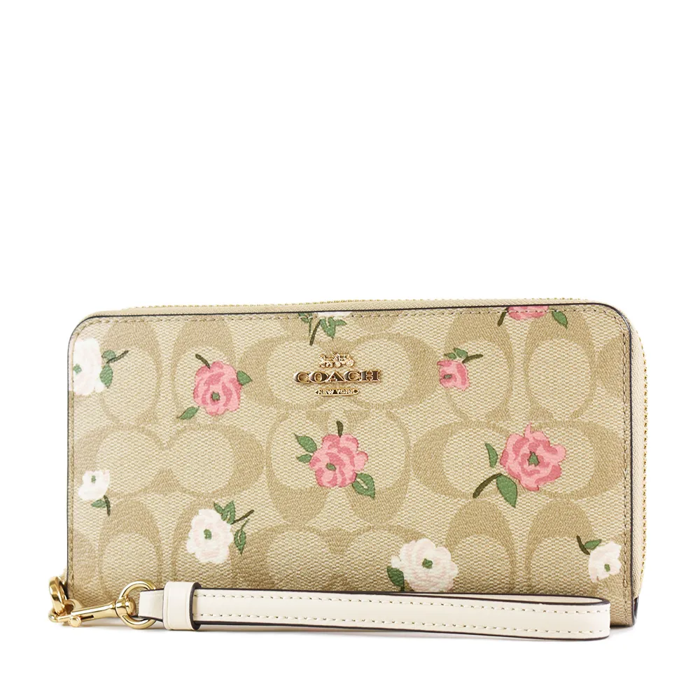 COACH 玫瑰緹花LOGO防刮皮革釦式中夾-白色 歷史價格詳細信息