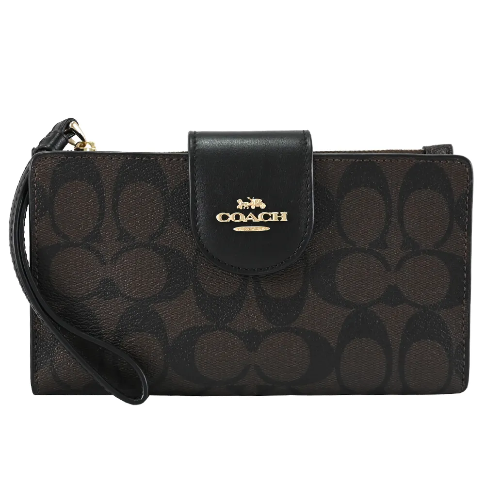 COACH 馬車 LOGO 拼接黑灰滿版 黑色金字 短夾 歷史價格詳細信息