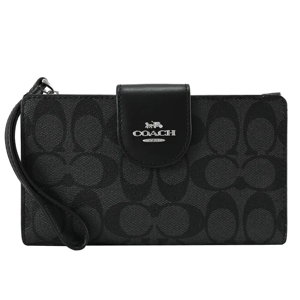 COACH 馬車 LOGO 拼接黑灰滿版 黑色金字 短夾 歷史價格詳細信息