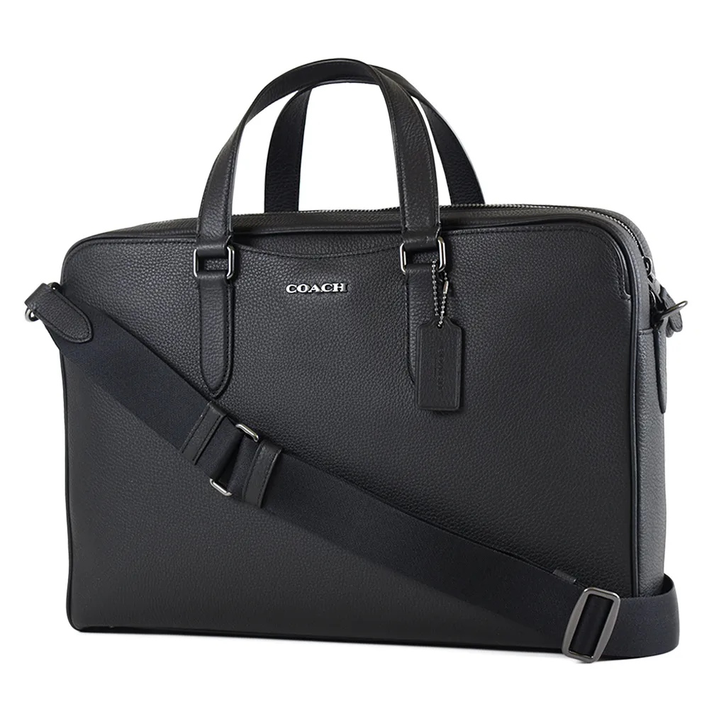 COACH 男款 荔枝紋前拉鍊真皮斜背包-黑色 歷史價格詳細信息