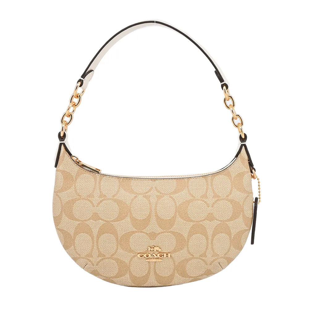 COACH PAYTON酒紅C Logo咖邊真皮手提迷你彎月包 歷史價格詳細信息