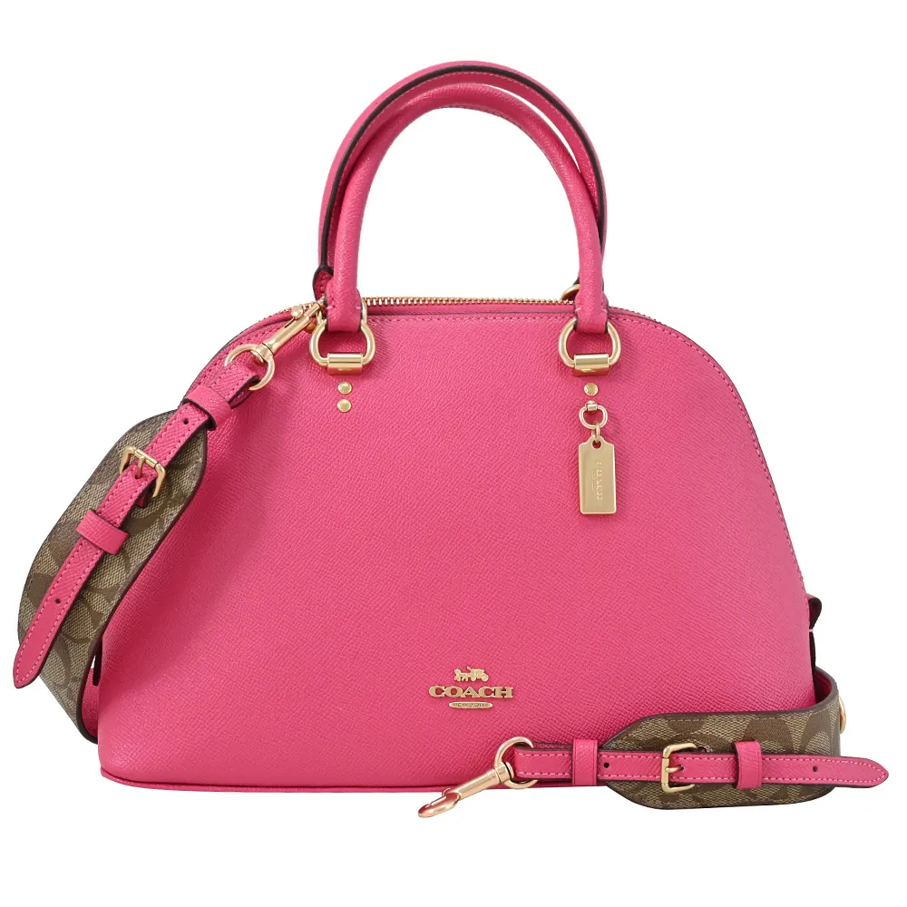 【COACH】COACH KATY金字LOGO防刮牛皮拉鍊手提斜背貝殼包(黑) 歷史價格詳細信息