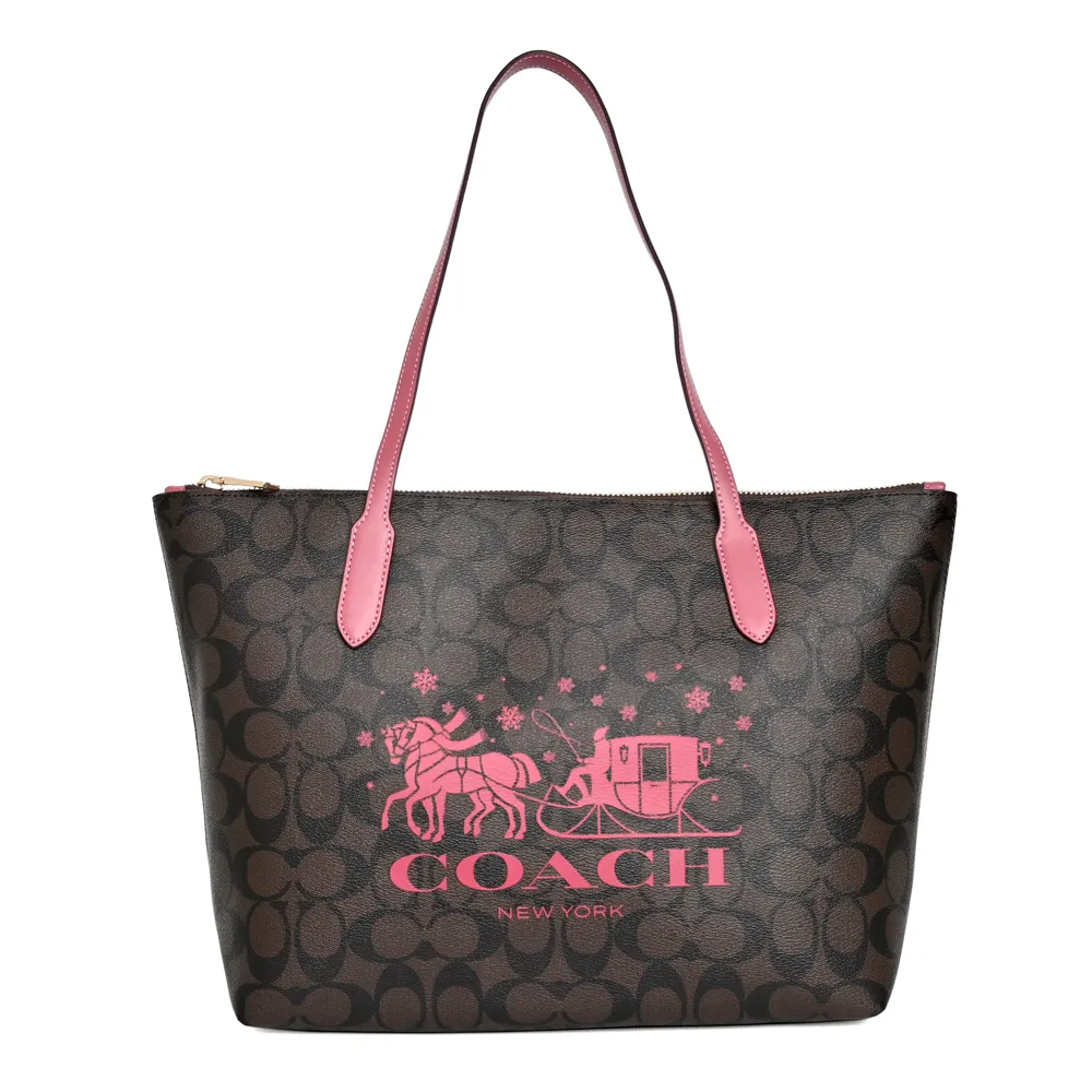 【COACH】馬車圖印軟皮肩背托特包(黑色漸層彩虹) 歷史價格詳細信息