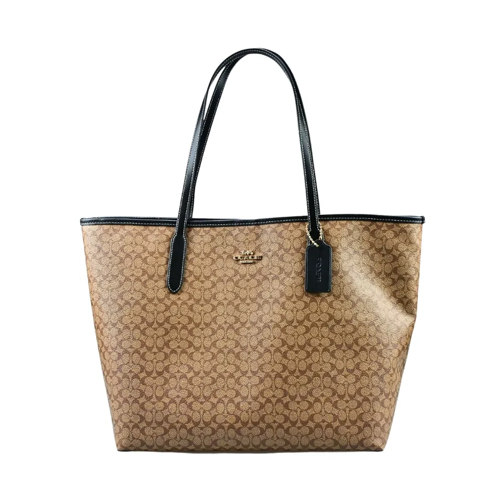 【COACH】小C LOGO直紋手拿/零錢包(焦糖/黑) 歷史價格詳細信息