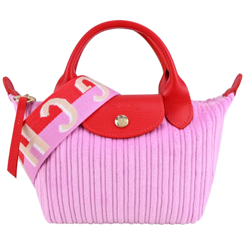 LONGCHAMP LE PLIAGE系列直紋絨面帆布寬背帶兩用水餃包(迷你/牡丹粉) 歷史價格詳細信息