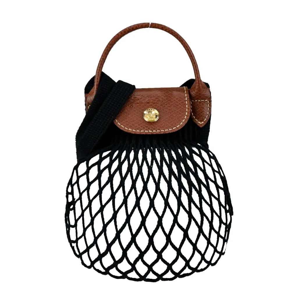 LONGCHAMP LE PLIAGE FILET系列網狀棉質撞色手提/斜背兩用包(迷你/天藍) 歷史價格詳細信息