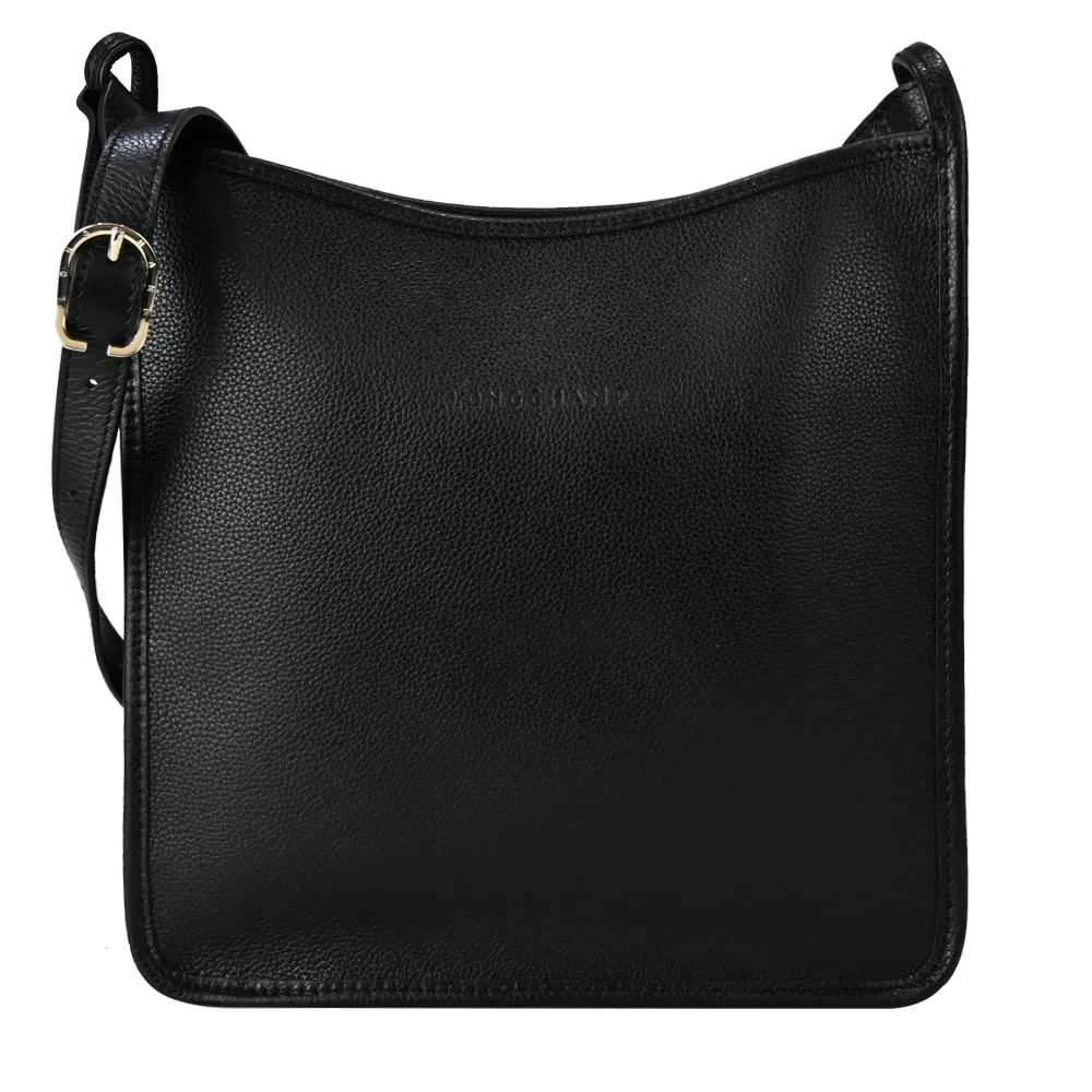 LONGCHAMP LE FOULONNÉ系列氈製羊毛寬背帶翻蓋斜背包(中/黑) 歷史價格詳細信息