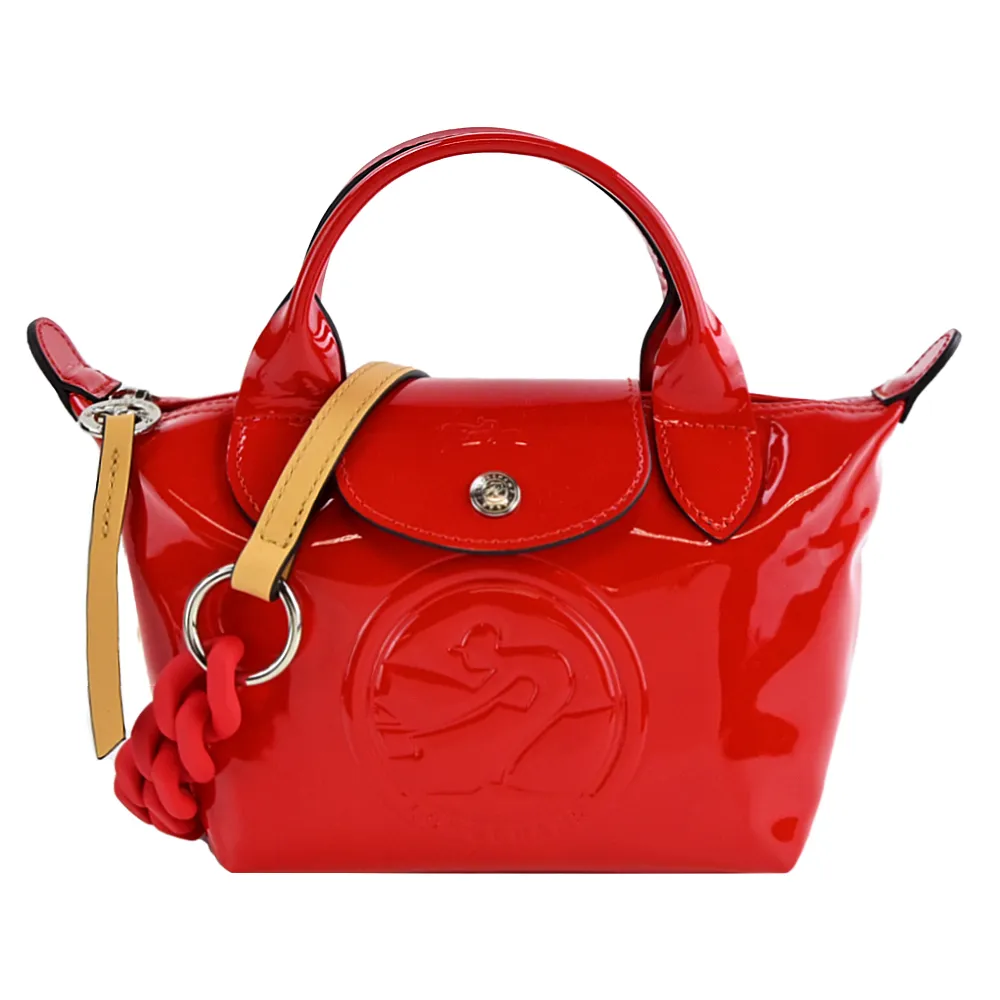 LONGCHAMP LE PLIAGE CUIR系列亮面鱷魚紋牛皮手提水餃包(小/暗灰藍) 歷史價格詳細信息