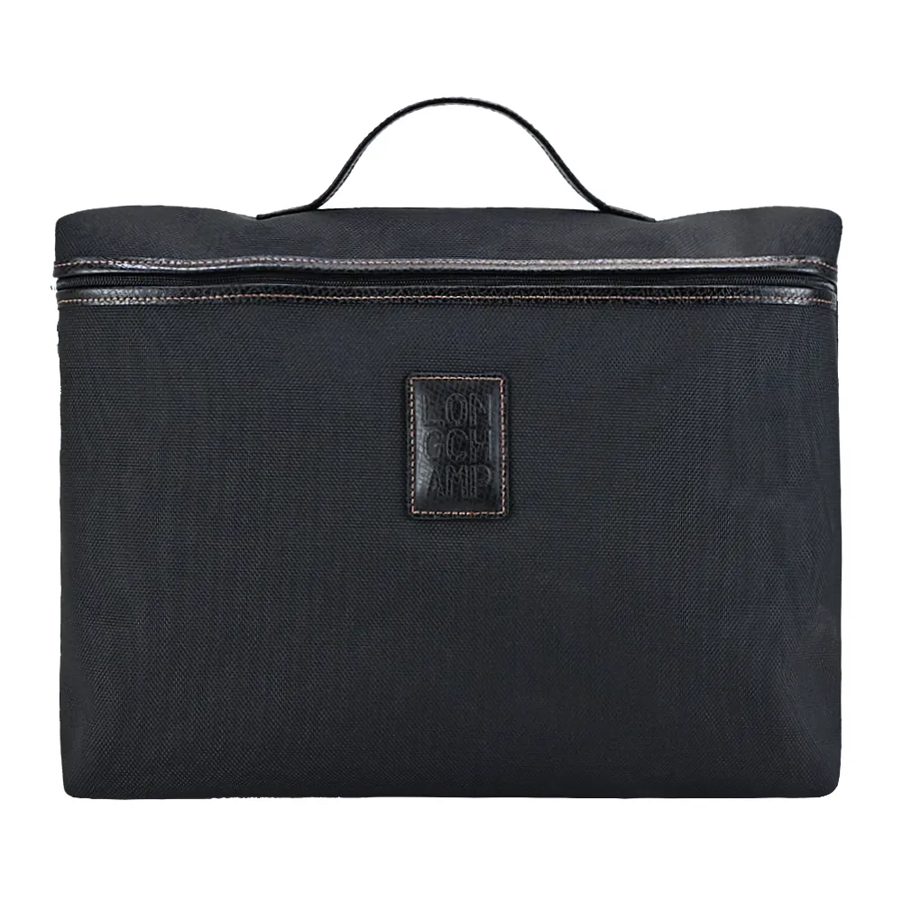 LONGCHAMP BOXFORD系列壓印皮標帆布手提公事包(深藍) 歷史價格詳細信息