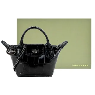 LONGCHAMP LE PLIAGE CUIR系列亮面鱷魚紋牛皮手提水餃包(小/暗灰藍) 歷史價格詳細信息