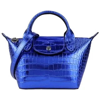 LONGCHAMP LE PLIAGE CUIR系列亮面鱷魚紋牛皮手提水餃包(小/暗灰藍) 歷史價格詳細信息