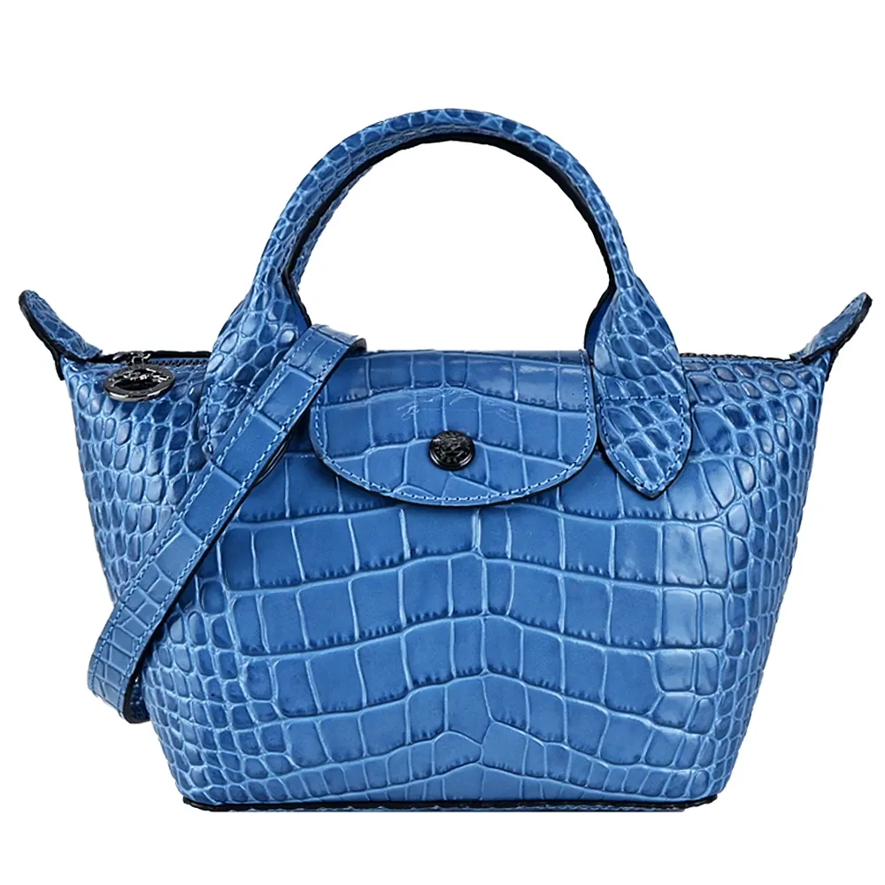 LONGCHAMP LE PLIAGE CUIR系列鱷魚紋牛皮短把手提水餃包(黑) 歷史價格詳細信息