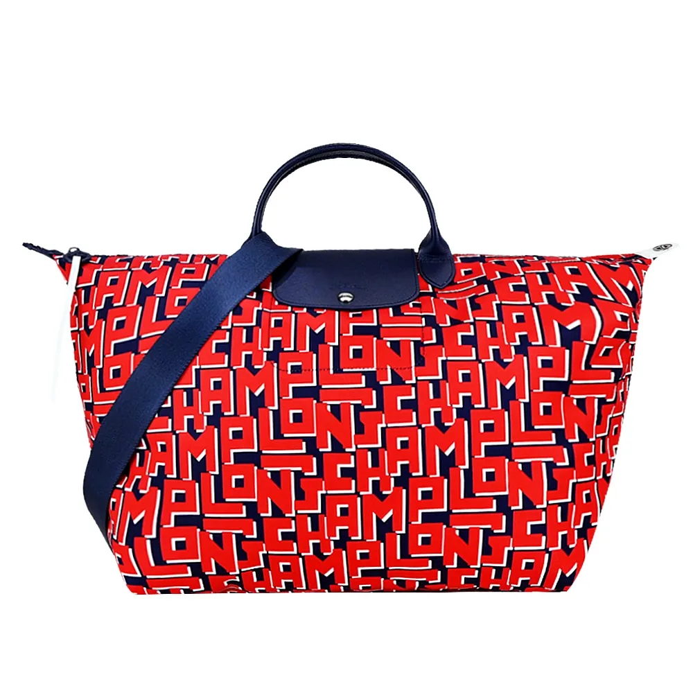 【LONGCHAMP】Le Pliage LGP系列滿版字母尼龍短把手提/斜背兩用水餃包(中/黑X白) 歷史價格詳細信息