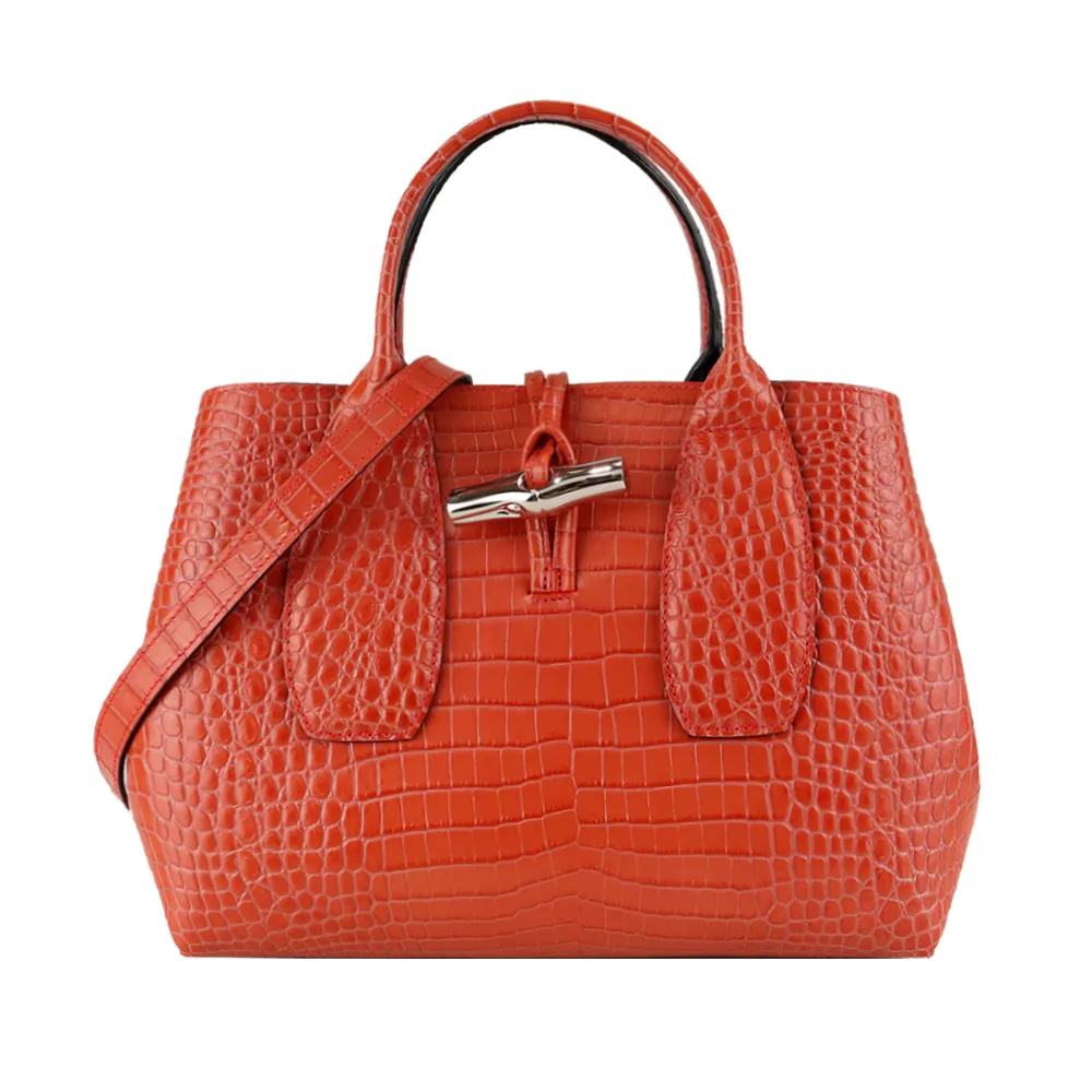 LONGCHAMP ROSEAU系列竹節鱷魚紋牛皮單肩包(小/柳橙) 歷史價格詳細信息