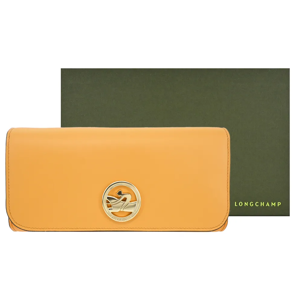 LONGCHAMP BOX-TROT系列小牛皮金屬LOGO翻蓋斜背包(中/杏黃) 歷史價格詳細信息