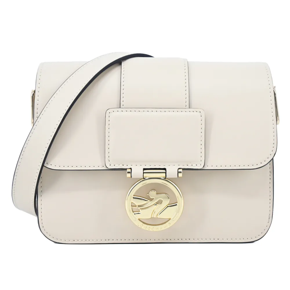 LONGCHAMP BOX-TROT系列小牛皮金屬LOGO翻蓋斜背包(中/杏黃) 歷史價格詳細信息