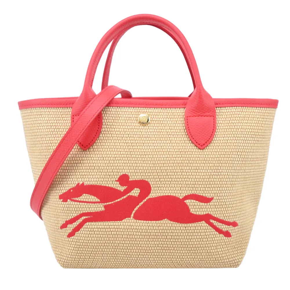 LONGCHAMP LE PANIER PLIAGE系列編織奔馬兩用包(迷你/草莓紅) 歷史價格詳細信息