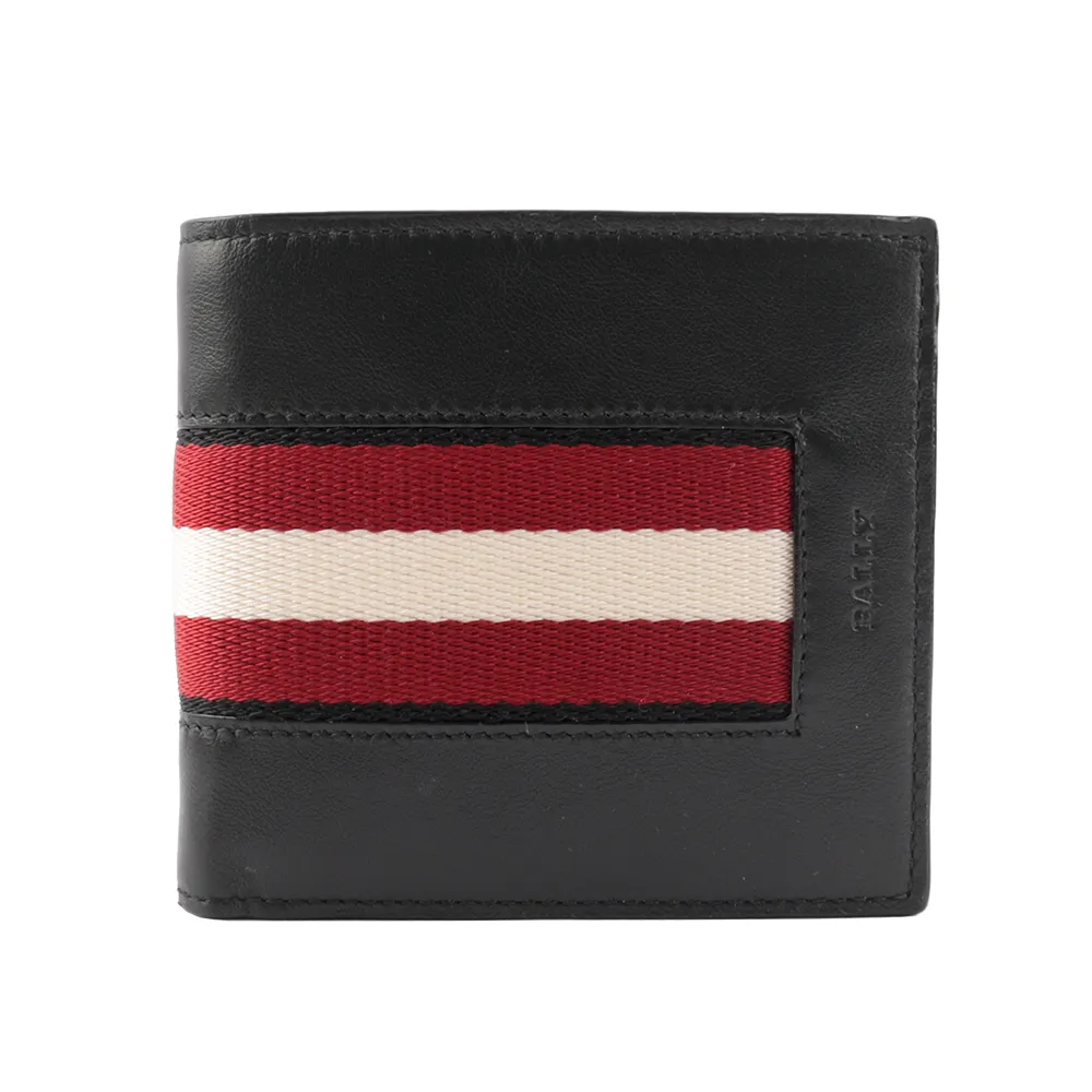 BALLY Brasai 紅白織帶牛皮對開8卡短夾(黑色) 6232190 歷史價格詳細信息